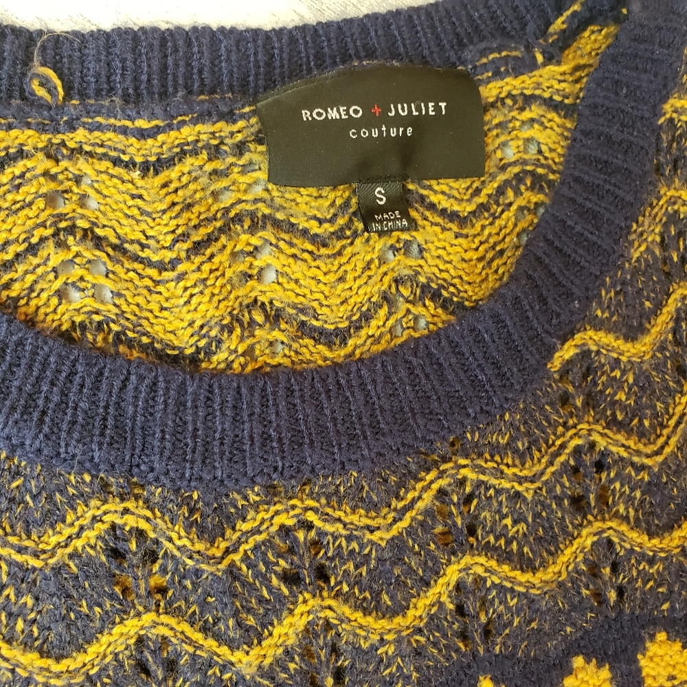 Romeo + Juliet sweater dress bodycon knee navy mustard Small knit shortsleeved - Picture 4 of 8